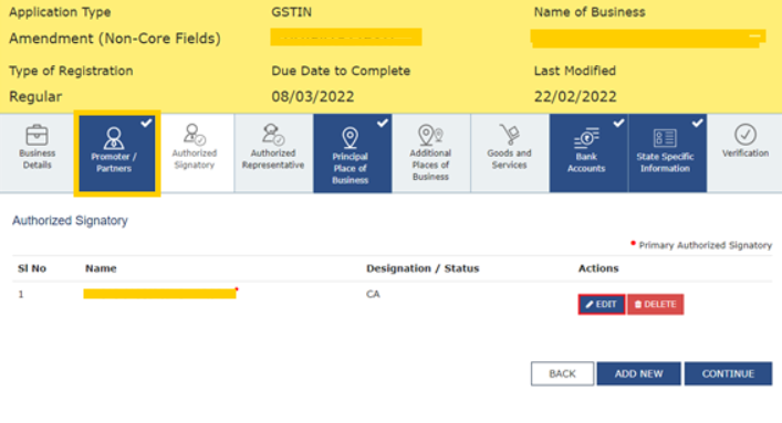 Services > Registration > Amendment of Registration (Core Fields) for mail change request under gst portal